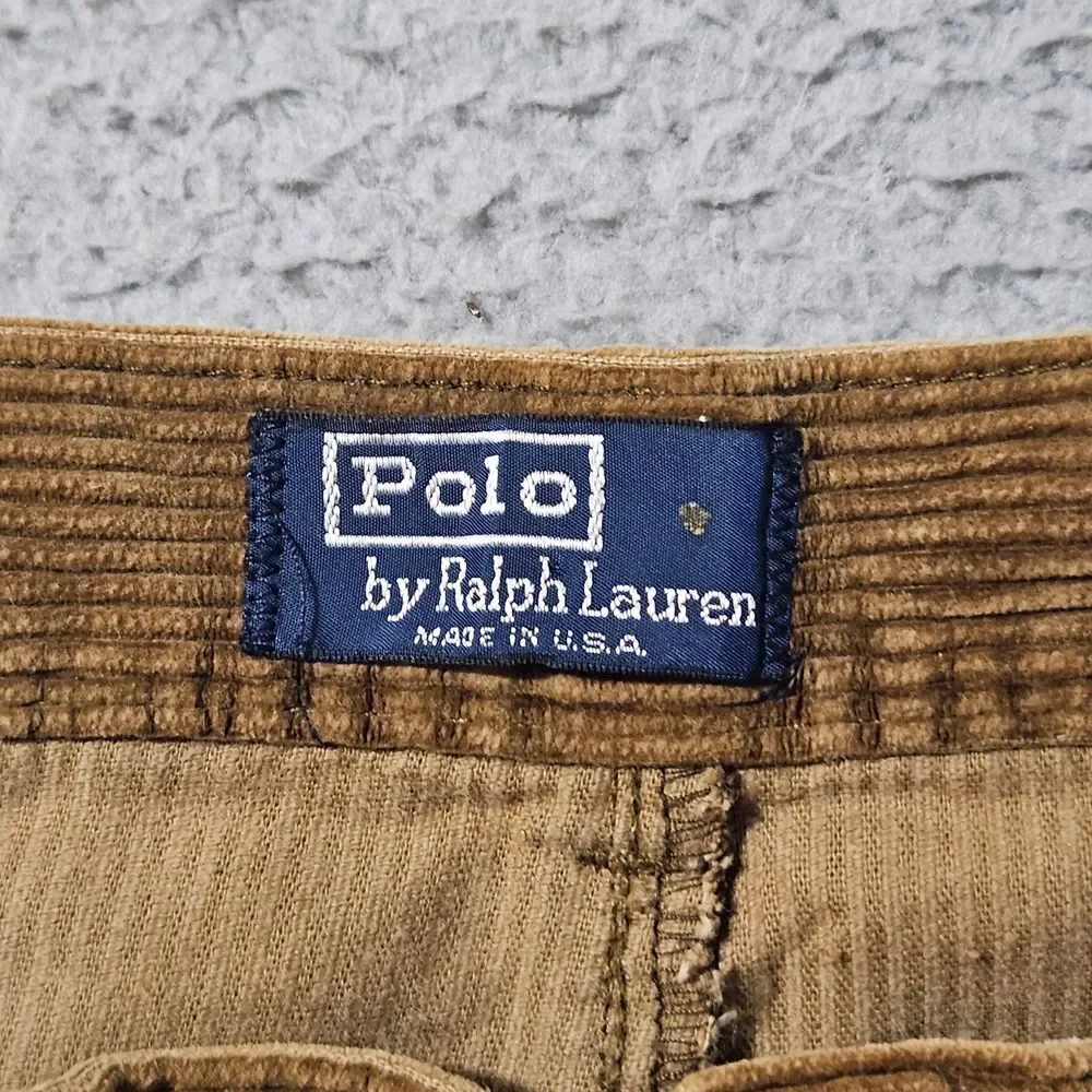 VTG Polo Ralph Lauren Corduroy Cords Pants 38x32 Brown USA‎ Made Fits 37x29 EUC